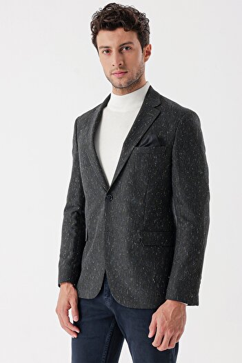 İmza Dark Green Patterned Mono Collar Lined Double Slit 6 Drop Slim Fit Slim Fit Classic Jacket1002235132