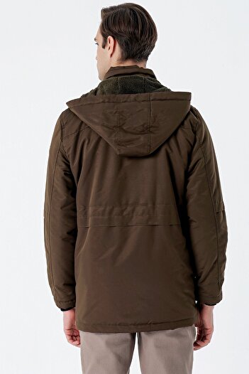 İmza Dark Khaki Gabardine Judge Collar Lined Slim Fit Narrow Cut Classic Coat 1008235157