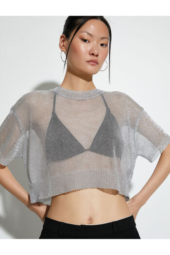 Koton Pulover crop cu sclipici metalic - maneca scurta