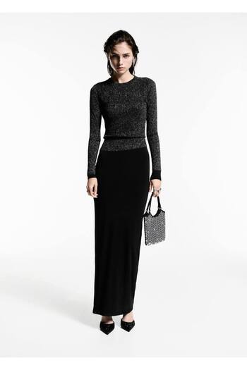 MANGO Woman Pulover cu sclipici cu gât rotund