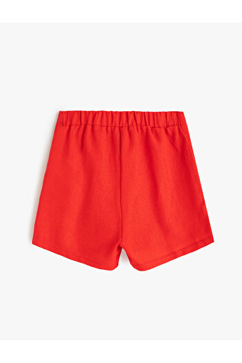 Koton Linen Double Breasted Shorts Skirt - Elastic Waist and Ruffle Detail