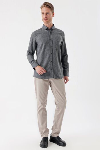 İmza Smoked Long Sleeve Patterned Buttoned Collar Pocket Cotton Classic Comfort Fit Shirt1004235138