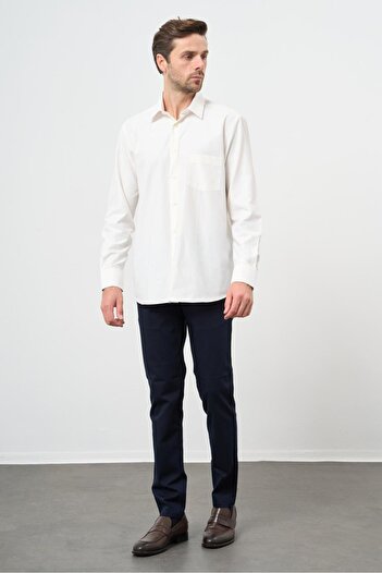 İmza Light Cream Long Sleeve Plain Hard Collar Cotton Classic Comfort Fit Shirt 1004245269