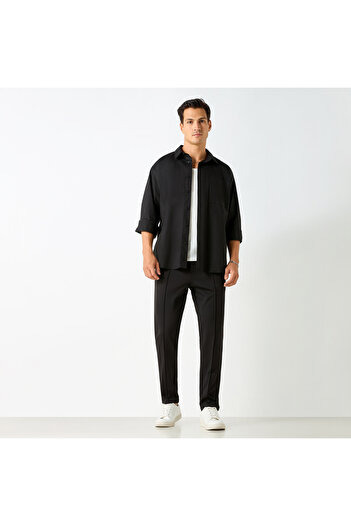 Iconic Solid Slim Fit Shirt with Pocket and Long Sleeves