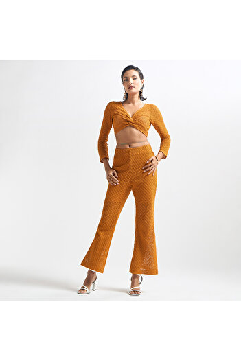 FAV Textured Flared Pants with Elasticised Waistband