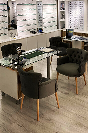 LOVİSSE HOME Antrasit Chester Kapitone Berjer Tekli Koltuk Cafe Berjer Çalışma Koltuğu Sandalye Ofis Koltuğu