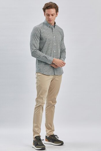 İmza Dark Green Slim Fit Collar Pocketless Cotton Classic Shirt 1004240215