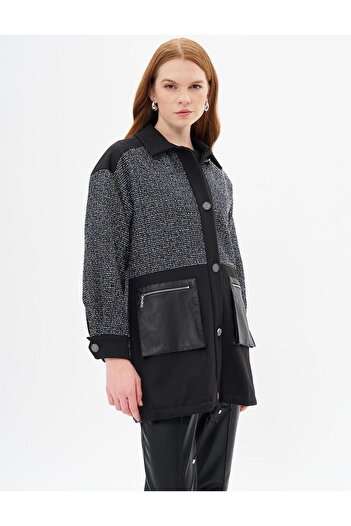 Kayra Black Faux Leather - Wide Pocket Jacket