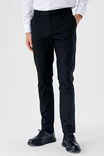İmza Black Cotton Side Pocket Casual Slim Fit Chino Pants 1003240151