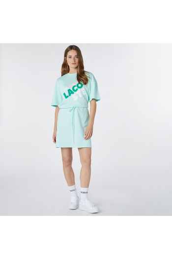 Lacoste Kadın Loose Fit Kısa Kollu Bisiklet Yaka Baskılı Açık Yeşil Ev Elbisesi