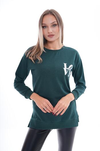ŞİMAL Women's Printed Side Slit Detailed Crew Neck Two Thread Sweatshirt 255037 -