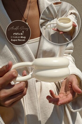Anadolu Saray El Yapımı Seramik Casual 2 Halkalı Handmade Mug  Kupa Fincan  Tasarım Mug Kupa Fincan - 1 Adet