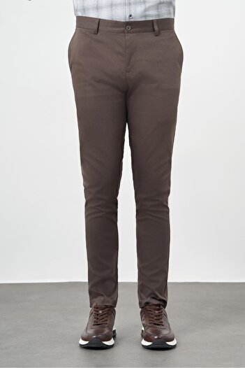İmza Σκούρο Camel Βαμβακερό παντελόνι Chino Casual Slim Fit με πλαϊνές τσέπες 1003245163