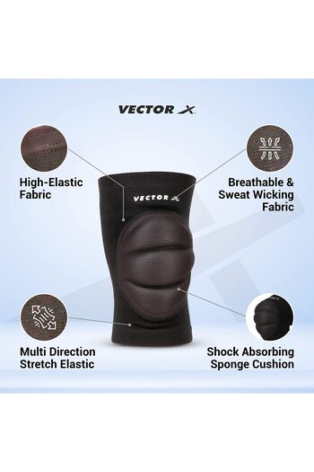Vector X Moulded Elastic Slip-in Knee Support (Black, Size - Large) | Material - Elasticized Fabric