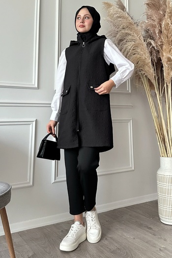 InStyle Quilted Black Vest with Pockets