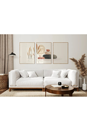 woodhomeworks Ahşap Çerçeveli 3 Lü Soyut Tablo Home Ev Salon Oturma Odası Yatak Odası Balkon Dekor Qmrc45