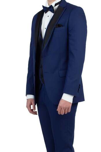 İmza Navy Blue Dobby Mono Collar Lined Vest 6 Drop Slim Fit Tuxedo Groom Suit 1001190150
