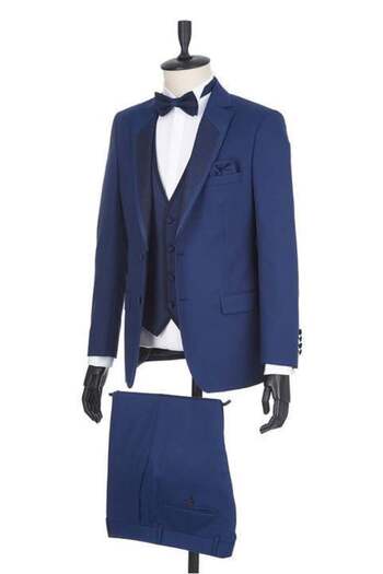 İmza Navy Blue Gabardine Mono Collar Lined Vest 6 Drop Slim Fit Slim Fit Tuxedo Groom Suit1001190166