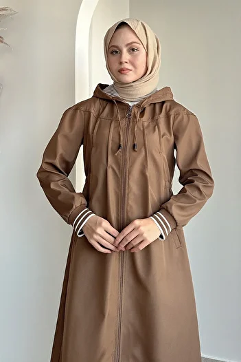 InStyle Pleat Detail Elastic Waist Tan Trench Coat