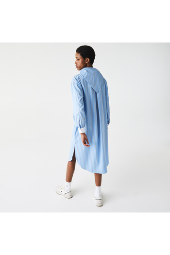 Lacoste L!ve Kadın Uzun Kollu Gömlek Yaka Çizgili Mavi - Beyaz Elbise