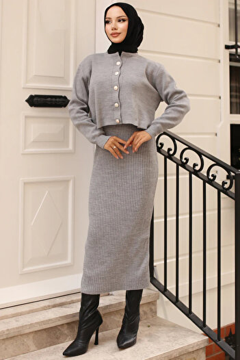Trade Bazaar Women's Cardigan Ribbed Dress Double Suit