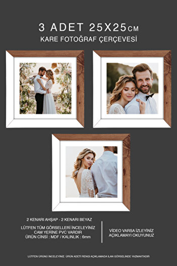 yhfoto 3 Pieces 25X25 Frame - Mdf Square Frame - Photo Frame - Wooden-White 2 Color Frame