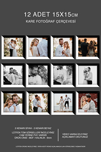 Bytwo 12 Pieces 15X15 Frame - Mdf Square Frame - Photo Frame - Black-White 2 Color Frame