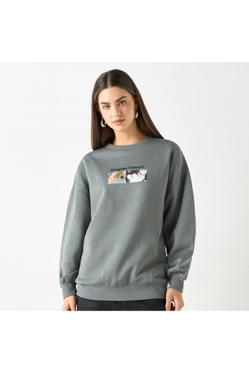 SP Characters Graphic Print Sweetheart with Crew Neck and Long Sleeves