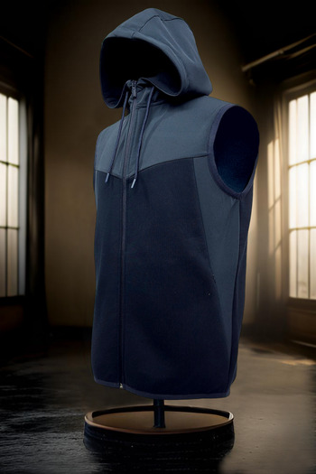 BESSA Men's Navy Blue Vest with Hood Inside Cotton Winter Fabric Hidden Zipper Pocket