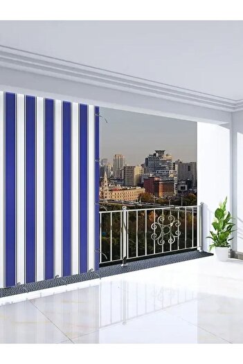 JESEM Lüks 1.sınıf Balkon Perdesi Branda MAVİ ÖzelDikim Üst Kornişli Yan Ve AltBağcıklı Perde ENxBOY