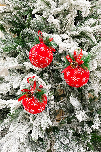 Yusuf Dirik YD Party Supplies New Year Tree Ball Luxury Snowflake Printed with Pinecone and Coconut Detail 3 Pieces 10 cm