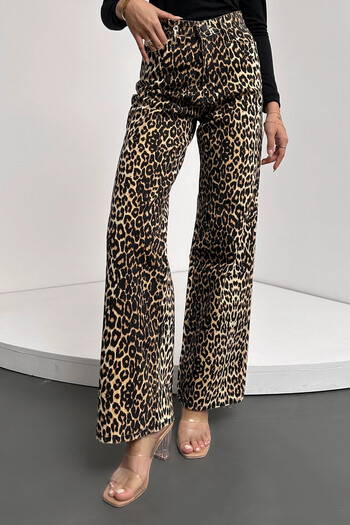 bacc Women's Black High Waist Leopard Print Flared Trousers Bcdf- 241106
