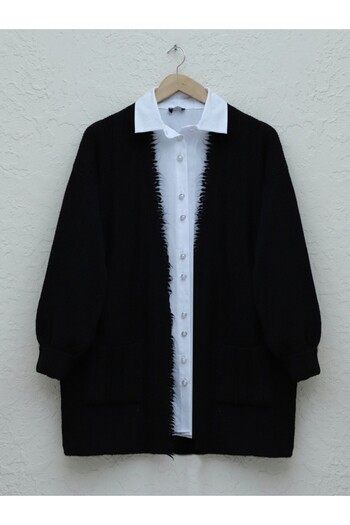 Modamorfo Tassel Detailed Pocketed Knitwear Cardigan - Black