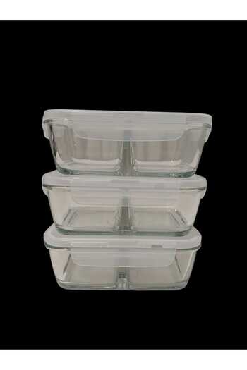 LAV Feyzade Fresco Glass Locked Storage Container Set 720Cc White Coated 3 Pieces