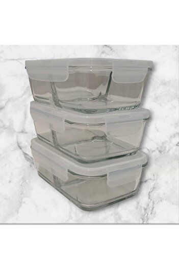 LAV Feyzade Fresco Glass Locked Storage Container Set 720Cc White Coated 3 Pieces