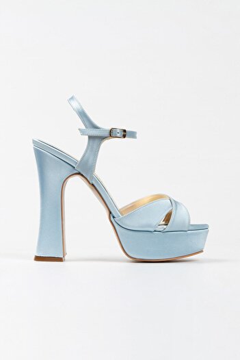 KAYRA VARDAR SHOES Bebe Mavisi Saten Klasik Ayakkabı Kalın Aynalı Ökçe Topuklu Kadın Abiye Ayakkabı Cnr93056a