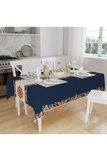 3D ELSE HALI Blue Authentic Patterned Digital Printed Stain Resistant Care Free Fabric Table Cloth Tableware Cloth