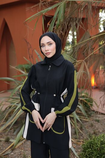 Ryzi Moda Μαύρο Σετ Φούτερ Hijab - Σετ δύο με φερμουάρ
