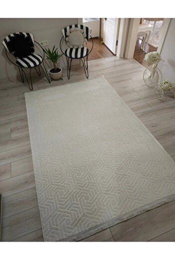 AKSU HALI Dınarsu Luxury Cream Washable Embos Living Room Hall Kitchen Bedroom Children's Room Carpet
