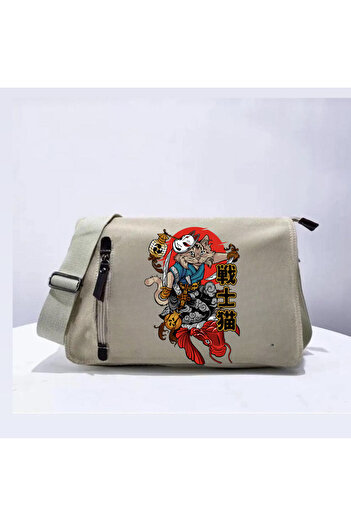 Touz Moda Geantă Messenger Samurai Cat Unisex Bej