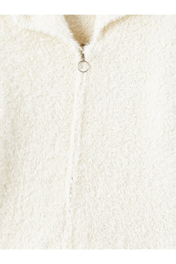 LC Waikiki Lcw Kids Ecru Polo Neck Girl's Knitwear Cardigan