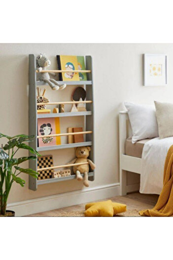Ahsel Ahşap Smoked 100cm Montessori Children's Room Kindergarten Nursery Activity Room Wall Shelf Bookcase