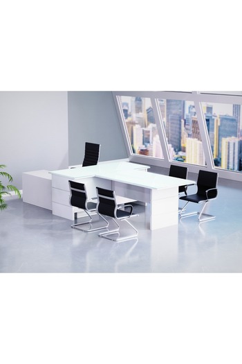 Mahmayi Premium White GED-5 Glass Executive Desk 320 cm