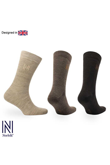 NORFOLK Stockholm Merino Wool Thin Knit Premium Casual Everyday Socks 3 Pack Coffee Shades