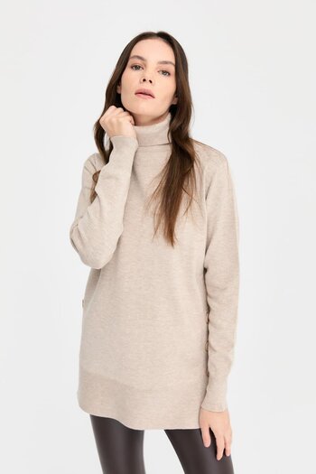 Desen Triko Melange Full Turtleneck Seamless Women's Sweater