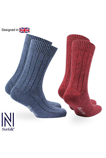 NORFOLK Чорапи Amsterdam Bamboo and Cotton, 2 броя, меки, тъмносиньо/червени