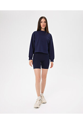 Ayma Active Indigo Women's Crew Neck Organic Cotton Basic Oversize Sweatshirt