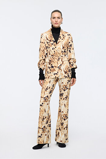 Berr-ın High Waist Patterned Brown Flare Pants