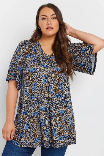 Stil Diva Plus Size V-Neck Short Sleeve Blouse with Loose Skirt 303622