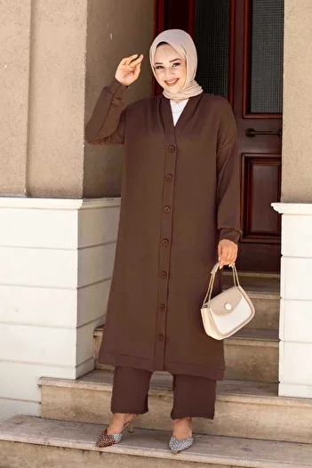 EBRUTESETTÜR Length Buttoned Aerobin Hijab Double Set